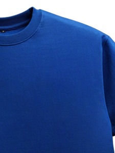 เสื้อยืดคอตตอนสีน้ำเงินล้วนทรงโอเวอร์ไซส์สำหรับผู้ชาย ขายส่ง คอกลม แขนสั้น สไตล์ลำลอง สตรีทแวร์ ระบายอากาศ แห้งเร็ว ผ้าเจอร์ซีย์ถัก 240 กรัม - Product Image 4