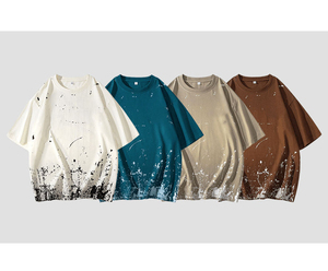 เสื้อยืดผู้ชายทรงหลวมสไตล์สตรีทแวร์ ไหล่ตก พิมพ์ลายพัฟฟ์ แนวฮิปฮอป หรูหรา สบายๆ - Product Image 5
