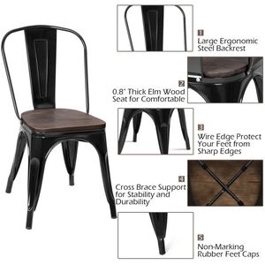 Ensemble de 4 chaises de salle à manger empilables en métal de 18 pouces - Style ferme en acier inoxydable pour cuisine, bar, extérieur et entrée - Product Image 5