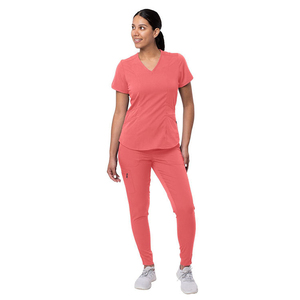2026 Premium Quality Women's Blue <b>Scrub</b> Set V-Neck Top And Pants Polyester Knitted Hospital <b>Uniforms</b> - Product Image 6