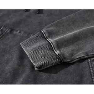 Sudadera con capucha de algodón para hombre, de peso pesado, estilo vintage, oversize, negra, con lavado ácido y efecto stone wash - Product Image 4