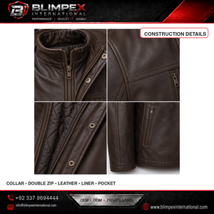 Veste d'hiver pour homme en cuir véritable, imperméable, coupe-vent, respirante, unie, avec fermeture éclair, personnalisable, OEM, best-seller - Product Image 5