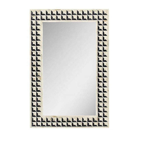 Espejo de Pared Rectangular Contemporáneo con Incrustaciones de Hueso, Marco Azul Blanco con Diseño Chevron, Cristal Decorativo para Interiores Modernos - Product Image 3