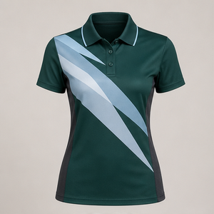 Polo pour femme personnalisé vert forêt avec swoosh argenté, séchage rapide, respirant, manches courtes, uniforme de golf performant WPS-0877 - Product Image 1