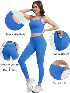 Ensemble 2 pièces de leggings de yoga Bnice tendance pour femme, en dentelle unie, taille haute, respirant, en Spandex/Nylon, effet push-up, pour le fitness - Product Image 2