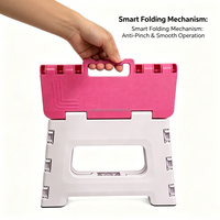 Tabouret pliant antidérapant en plastique rose de 11 pouces avec poignée, personnalisable avec logo, pour enfants et adultes, gain de place