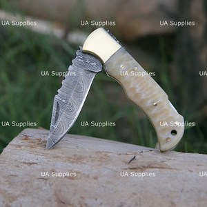 Custom Sculpted Bone Handle Back <b>Lock</b> Damascus Folding Pocket Knife Handmade Camping Hunting EDC UA Supplies Industrial Grade 1 - Product Image 3