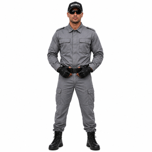 Ensemble uniforme de sécurité personnalisé : chemise à manches longues et pantalon cargo, couleur unie, vêtements de travail pour hommes, toutes saisons - Product Image 1