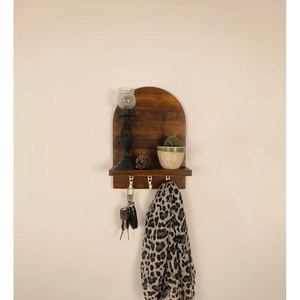 <b>Pine</b> Wood Wall Mounted Key Holder with <b>Shelf</b> | Handcrafted Wooden Organizer Wholesale - Product Image 1