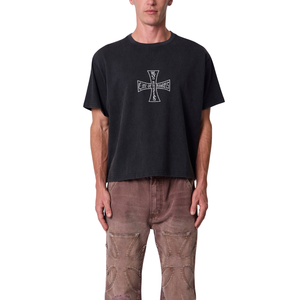 T-shirt homme col rond manches courtes, motif croisé devant et derrière, coupe ample, style streetwear, vente en gros, personnalisable OEM, en jersey de coton - Product Image 1