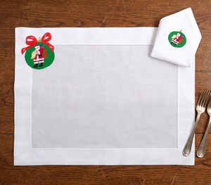 Custom Embroidery Christmas Green Ornaments Placemat & Napkin Set Home Restaurant Use 100% Cotton Machine Washable Luxury Style - Product Image 3