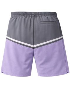 กางเกงขาสั้นผู้ชายสีเทาและสีลาเวนเดอร์แบบมีเชือกผูกเอว มีกระเป๋าซิป สวมใส่สบาย เหมาะสำหรับฤดูร้อน ชายหาด กีฬา แห้งเร็ว - Product Image 2