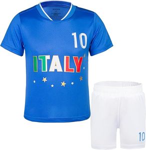 Ensemble de maillot de l'équipe nationale d'Italie Thopson International, bleu et blanc, avec short et numéro 10, en polyester à séchage rapide, vêtements de sport pour enfants - Product Image 1