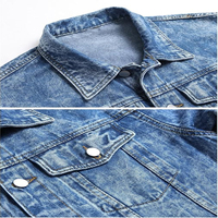 Chaquetas Vaqueras Vintage para Hombre, Lavado Ácido, Azul Clásico, Corte Ajustado, Cierre de Botones, Ropa Exterior Informal, Cuello Camisero