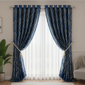 Modern 4x7 Feet Digital Window <b>Curtain</b> <b>Pleated</b> Polyester Panel Grommet <b>Hook</b> for Home Hotel Office Hospital Wave Design Rope - Product Image 3