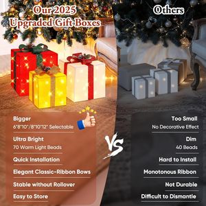 3 Grandi Luci Natalizie a Stringa Preilluminata con 70 LED Mini, Bianco Caldo, da 10, 8, 6 Pollici, per Esterni, Decorazioni Natalizie, Regalo - Product Image 3