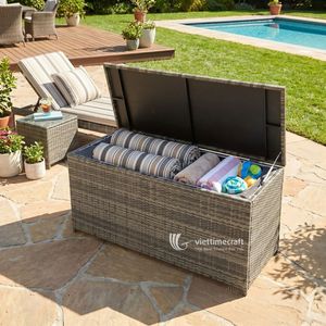 Luxury Waterproof Rattan Garden Hamper <b>Chest</b>, Sustainable Patio Cushion <b>Storage</b> Trunk with Zippered Liner for Poolside & Deck - Product Image 5