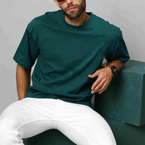 T-shirt en coton oversize pour homme, coupe carrée à épaules tombantes, manches courtes, col rond, imprimé en relief, strass, style streetwear, vente en gros - Product Image 1