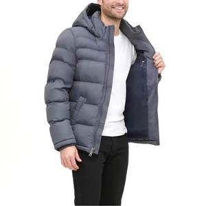 Veste matelassée à capuche pour homme, coupe-vent, rembourrée de duvet, fermeture éclair, manteau d'hiver décontracté, couleur unie, coque en polyester épais - Product Image 4