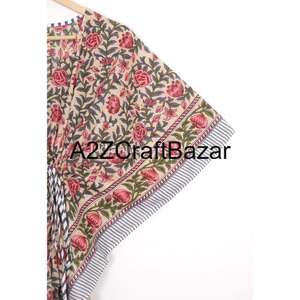 Vestido Kaftán de Algodón con Estampado, Vestido para Mujer Hecho a Mano en India, Hermoso Vestido Corto de Playa, Regalo para Ella - Product Image 4