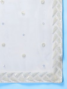 Lehenga Choli de malla tejida blanca con lentejuelas bordadas, conjunto Anarkali moderno hasta la rodilla para fiesta de bodas, atuendo femenino - Product Image 2