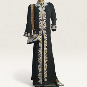 <b>Burgundy</b> Luxury Embroidered Kaftan <b>Dress</b> with White Floral Front Panel <b>for</b> <b>Wedding</b> Party Wear - Product Image 6