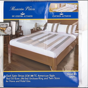Juego de Sábanas Ajustables de Satén Oscuro con Rayas de 2CM y 300 Hilos, Estilo Americano, Incluye Tamaños King y Twin para Uso Doméstico y Hotelero - Product Image 3