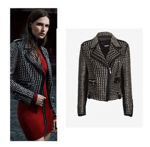 Veste de moto en cuir d'agneau véritable pour femme, coupe ajustée, matelassée, avec doublure en satin et nylon rembourrée de coton, imperméable - Product Image 3