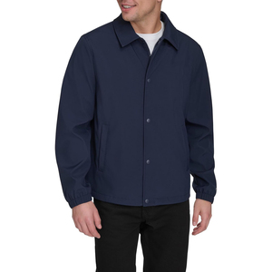 Men's Navy Blue Windproof <b>Coach</b> Jacket With Zipper Closure And Turn-down Collar Casual Outerwear For Autumn - Product Image 2