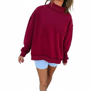 Sweat-shirt à col montant en tricot pour femme, couleur unie, respirant, écologique, avec logo personnalisé, manches longues, en polaire, tie-dye, pour l'hiver - Product Image 6