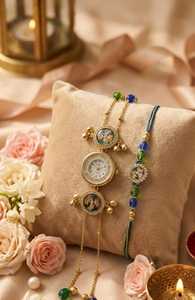 Radha Krishna Bhaiya Bhabhi Rakhi Set Designer Traditional Couple Bracelet Festive Gift Combo for Raksha Bandhan Celebration - Product Image 4