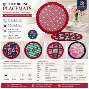 Modern Round Quilted <b>Doormat</b> Ruffle Border Pink Floral Linen Style Multi-functional Home Entry Decor - Product Image 6