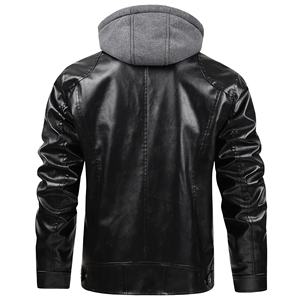 Nouvelle Veste Décontractée Homme Tendance 2026 en Cuir Véritable avec Capuche Amovible, Col Montant et Logo Frontal, Style Moto Streetwear - Product Image 3