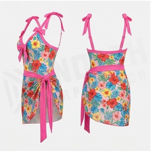 Ensemble tankini 2 pièces à imprimé floral avec détail nœud et jupe portefeuille pour femme - Product Image 3