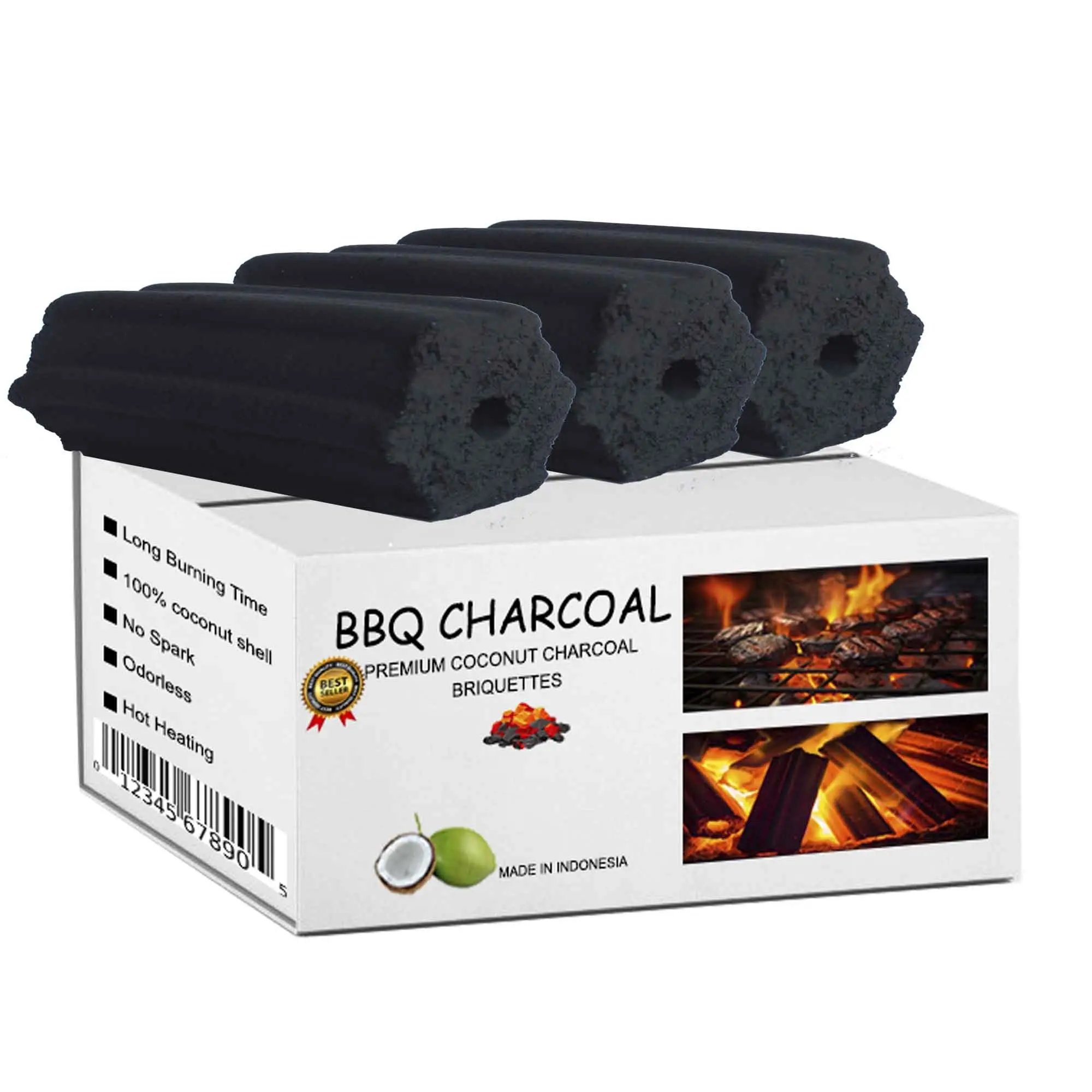 Briquettes Black BBQ Charcoal Factory Price making by machine Hexagonal Premium BBQ Coconut Shell Charcoal Grill Smokeless Stove