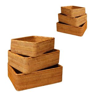Durable Rectangular Wicker RATTAN <b>BASKET</b> / <b>TRAY</b> 3-Piece Natural Woven <b>Basket</b> for Bakery Display and Retail - Product Image 1