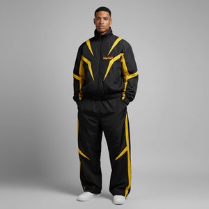 Conjunto Deportivo para Hombre, Color Morado con Bloques de Color, Cierre Completo, Cuello Alto, Estilo Deportivo, Secado Rápido, Poliéster, Ropa de Otoño - Product Image 1