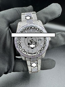 Reloj de Lujo con Moissanita VVS1 Totalmente Incrustada, Elegante, Deportivo, de Moda, Analógico, de Acero Inoxidable, 41 mm, Mecánico, Automático, con Fecha, Japonés - Product Image 6