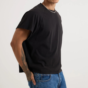 Camiseta Corta de Algodón para Hombre, Corte Holgado, Manga Corta, 240 GSM, Estilo Urbano, Efecto Desgastado, Tejido Grueso, Ajuste Holgado, Uso Diario Informal - Product Image 2