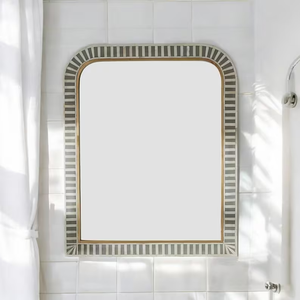 Espejo con Incrustaciones de Hueso Hecho a Mano, Espejo Rectangular de Pared, Espejo de Baño con Borde de Latón, Decoración Moderna para el Hogar - Product Image 4