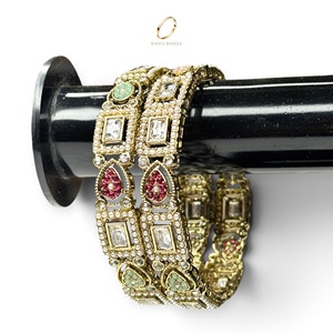 Royal Indian Wedding Zircon Stone Bangles Antique Gold Plated <b>Bracelet</b> Collection Factory Direct at Wholesale Price - Product Image 3