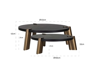 Modern Round Wood <b>Coffee</b> <b>Table</b> <b>Set</b> With Metal Legs <b>Nesting</b> Design Living Room Furniture - Product Image 2