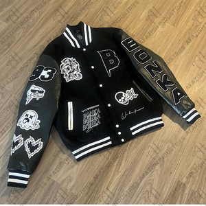 Logo personnalisé Laine Chenille Broderie Baseball Letterman Vestes Hommes Vintage Blanc En Cuir Manches Varsity Veste - Product Image 1