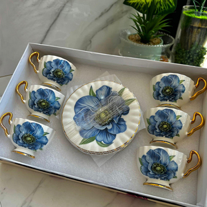 Elegant Blue Floral <b>Tea</b> <b>Set</b> With Premium Porcelain Material Stylish <b>Tea</b> Cups Decorative Teapot Serving Tray Sugar Bowl Milk - Product Image 5