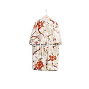 Veste courte en coton pur 100% faite à la main, style kimono, matelassée Kantha, motif floral bohème, robe avec ceinture à nouer, douce, hiver, automne, plage - Product Image 5