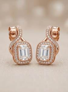 <b>Rose</b> <b>Gold</b> Plated Stainless Steel Zircon <b>Stud</b> <b>Earrings</b> Geometric Halo Pendant <b>Earrings</b> for Women Party Jewelry - Product Image 3