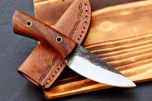 Handmade Industrial Grade 6" 12c27 Steel Fixed Blade Knife Wood Handle Leather Sheath OEM Full Tang Bushcraft Knife - Product Image 3