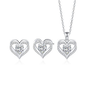 S925 Sterling <b>Silver</b> Jewelry <b>Set</b> Fashion <b>Earrings</b> Necklace <b>Set</b> Heart Pendants <b>Stud</b> <b>Earrings</b> Charm Diamond Necklace for Women - Product Image 2