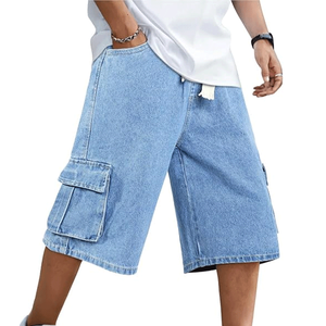 Shorts de Mezclilla para Hombre, Estilo Vintage, Azules, Sueltos, Lavado Claro, Cintura Alta, Pierna Ancha, con Bolsillo Cargo, Jeans de Alta Calidad - Product Image 3