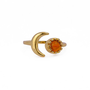 Anillo Ajustable de Citrino Natural con Forma de Luna Creciente - Anillo Boho Chapado en Oro - Joyería Celestial Hecha a Mano con Gema Amarilla - Regalo - Product Image 3